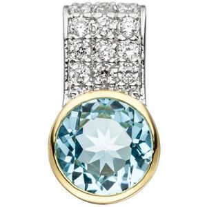 Anh�nger 925 Silber vergoldet mit Zirkonia 1 Blautopas hellblau