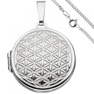 Medaillon Blume des Lebens rund Anh�nger zum �ffnen 925 Silber Kette 50 cm
