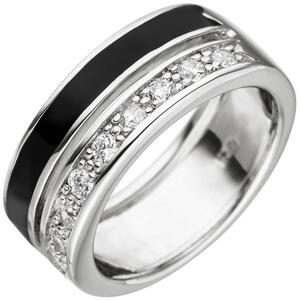Damen Ring 925 Sterling Silber 9 Zirkonia und schwarze Lackeinlage (Gre: 66)