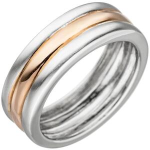 Damen Ring 925 Sterling Silber bicolor, teil matt (Gre: 50)
