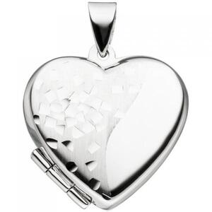 Medaillon Herz f�r 2 Fotos 925 Silber teil matt Herzmedaillon