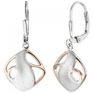 Ohrh�nger 925 Sterling Silber bicolor vergoldet teil matt Ohrringe