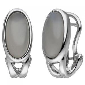 Creolen 585 Gold Wei�gold 2 Mondstein Cabochons Ohrringe