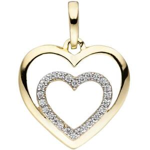 Anh�nger Herz Herzen 375 Gold Gelbgold bicolor 26 Zirkonia Goldherz