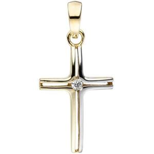 Anh�nger Kreuz schmal 375 Gold Gelbgold bicolor 1 Zirkonia