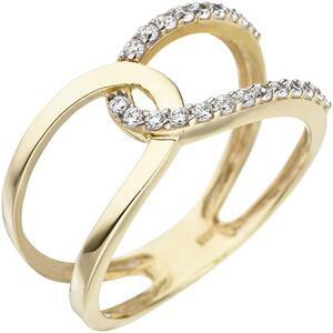 Damen Ring 2-reihig 375 Gold Gelbgold, 22 Zirkonia Goldring (Gr��e: 52)