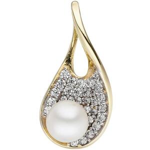Anh�nger 375 Gold Gelbgold 1 S��wasser Perle 35 Zirkonia
