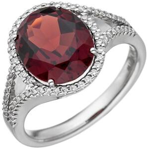 Damen Ring 585 Gold Wei�gold 1 Granat rot 66 Diamanten (Gr��e: 58)