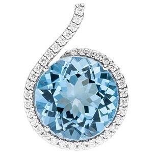 Anh�nger 585 Gold Wei�gold 37 Diamanten Brillanten 1 Blautopas