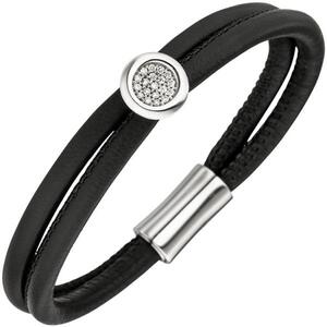 Armband 2-reihig Leder schwarz 585 Weigold 19 Diamanten Brillanten