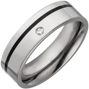 Partner Ring Titan mit Keramik schwarz 1 Diamant Brillant (Gre: 58)
