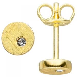 Ohrstecker rund 925 Silber Gelbgold vergoldet matt 2 Zirkonia 5,5 mm