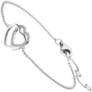 Armband Herz Herzen 925 Sterling Silber 21 Zirkonia 18,5 cm