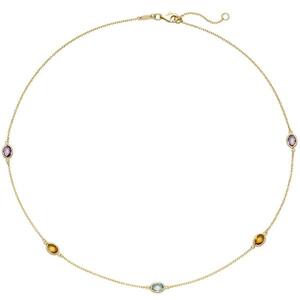 Collier Halskette Kette 585 Gelbgold 2 Amethyste 2 Citrine 1 Blautopas