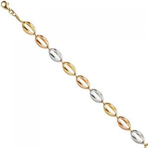 Armband 585 Gold Gelbgold Rotgold Weigold tricolor dreifarbig 19 cm