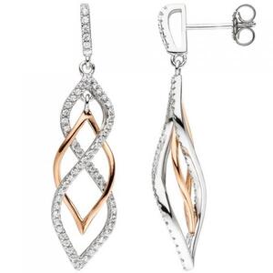 Ohrh�nger 925 Sterling Silber bicolor vergoldet mit Zirkonia Ohrringe