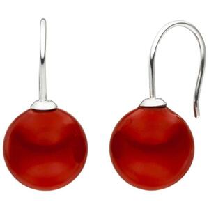 Ohrh�nger 925 Silber 2 Muschelkern Perlen rot 12 mm Ohrringe