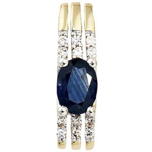 Anh�nger 585 Gelbgold 1 blauer Saphir 12 Diamanten