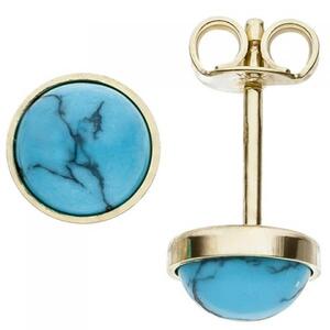 Ohrstecker rund 333 Gold Gelbgold 2 T�rkise Ohrringe Goldohrstecker