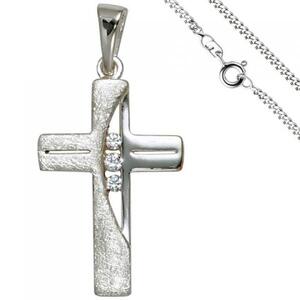 Anh�nger Kreuz 925 Silber 3 Zirkonia Kreuzanh�nger mit Kette 50 cm