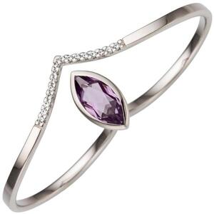 Damen Zweifinger Ring 333 Gold Wei�gold 1 Amethyst 16 Zirkonia (Gr��e: 56)