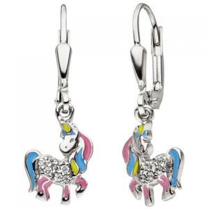 Kinder Ohrh�nger Einhorn 925 Silber 14 Zirkonia Ohrringe Kinderohrringe