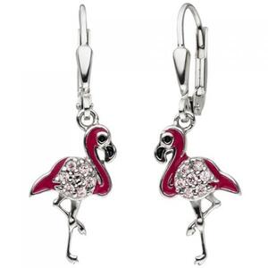 Kinder Ohrh�nger Flamingo pink 925 Silber 14 Zirkonia Ohrringe