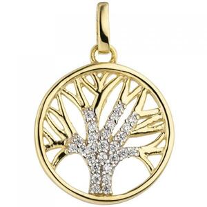 Anh�nger Lebensbaum Baum 375 Gelbgold bicolor 27 Zirkonia