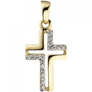 Anh�nger Kreuz 375 Gold Gelbgold 18 Zirkonia Kreuzanh�nger Goldkreuz