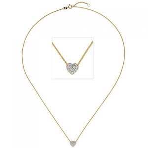 Collier Kette mit Anhnger Herz 375 Gelbgold bicolor 14 Zirkonia 45 cm