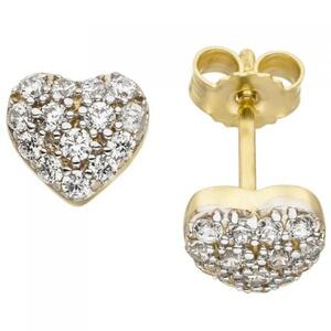 Ohrstecker Herz 375 Gold Gelbgold bicolor 28 Zirkonia Ohrringe