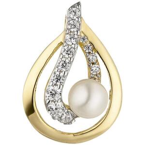 Anh�nger 375 Gold Gelbgold 1 S��wasser Perle 13 Zirkonia