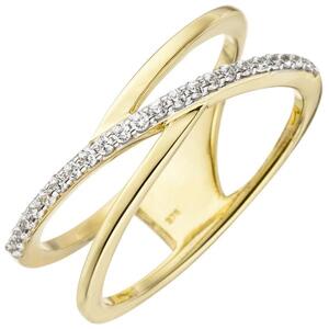 Damen Ring 2-reihig 375 Gelbgold 24 Zirkonia Goldring (Gr��e: 60)