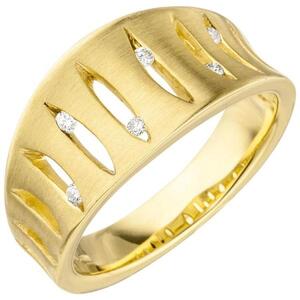 Damen Ring breit 585 Gold Gelbgold matt 6 Diamanten Brillanten (Gr��e: 56)