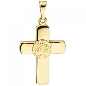 Anh�nger Kreuz Lebensbaum 333 Gold Gelbgold teil matt Goldkreuz