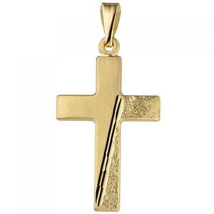 Anh�nger Kreuz 333 Gold Gelbgold teil matt geh�mmert Kreuzanh�nger