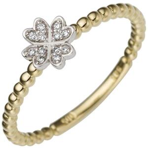 Damen Ring Kleeblatt 585 Gelbgold Wei�gold 12 Diamanten (Gr��e: 54)
