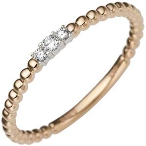 Damen Ring schmal zart 585 Rotgold Weigold bicolor 3 Diamanten (Gre: 56)