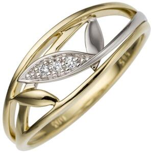 Damen Ring 585 Gelbgold Wei�gold bicolor, 3 Diamanten (Gr��e: 60)