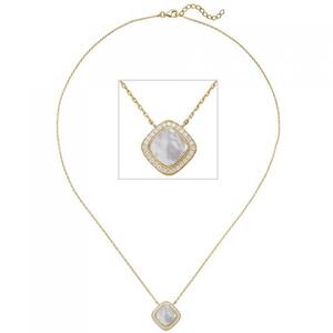 Kette mit Anhnger 925 Silber Gold vergoldet Perlmutt Einlage Zirkonia
