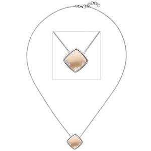 Kette mit Anhnger 375 Weigold Rotgold bicolor matt 10 Zirkonia 45 cm