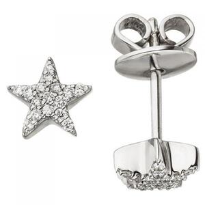 Ohrstecker Stern 585 Wei�gold 32 Diamanten Brillanten Ohrringe Sternohrstecker