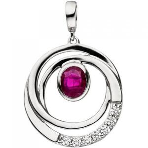 Anh�nger 375 Gold Wei�gold 7 Zirkonia 1 Rubin rot Rubinanh�nger