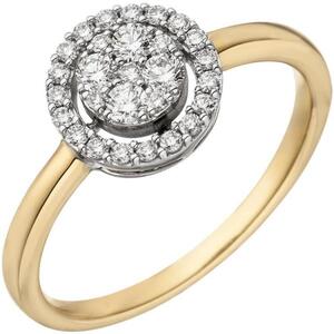Damen Ring 585 Gelbgold Wei�gold, bicolor 28 Diamanten (Gr��e: 58)