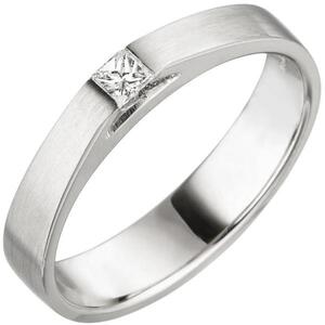 Damen Ring 950 Platin matt 1 Diamant Princess Schliff 0,07 ct. Größe 60