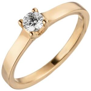 Damen Ring, 585 Rotgold 1 Diamant Brillant 0,15 ct. Diamantring Solitr (Gre: 58)