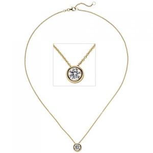 Collier Kette mit Anhnger, 585 Gold Gelbgold 1 Diamant Brillant 1,0 ct. 45 cm