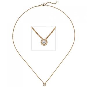 Collier-Kette mit Anhnger 585 Rotgold 1 Diamant Brillant 0,15 ct. 45 cm