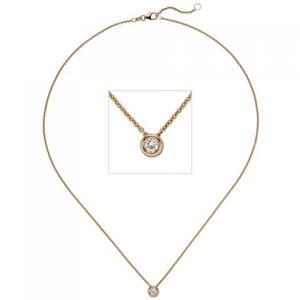 Collier-Kette mit Anhnger 585 Rotgold 1 Diamant Brillant 0,15 ct. 45 cm