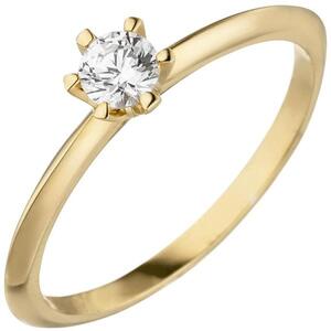 Damen Ring aus 585 Gelbgold 1 Diamant Brillant 0,25 ct. Diamantring Solitr (Gre: 52)